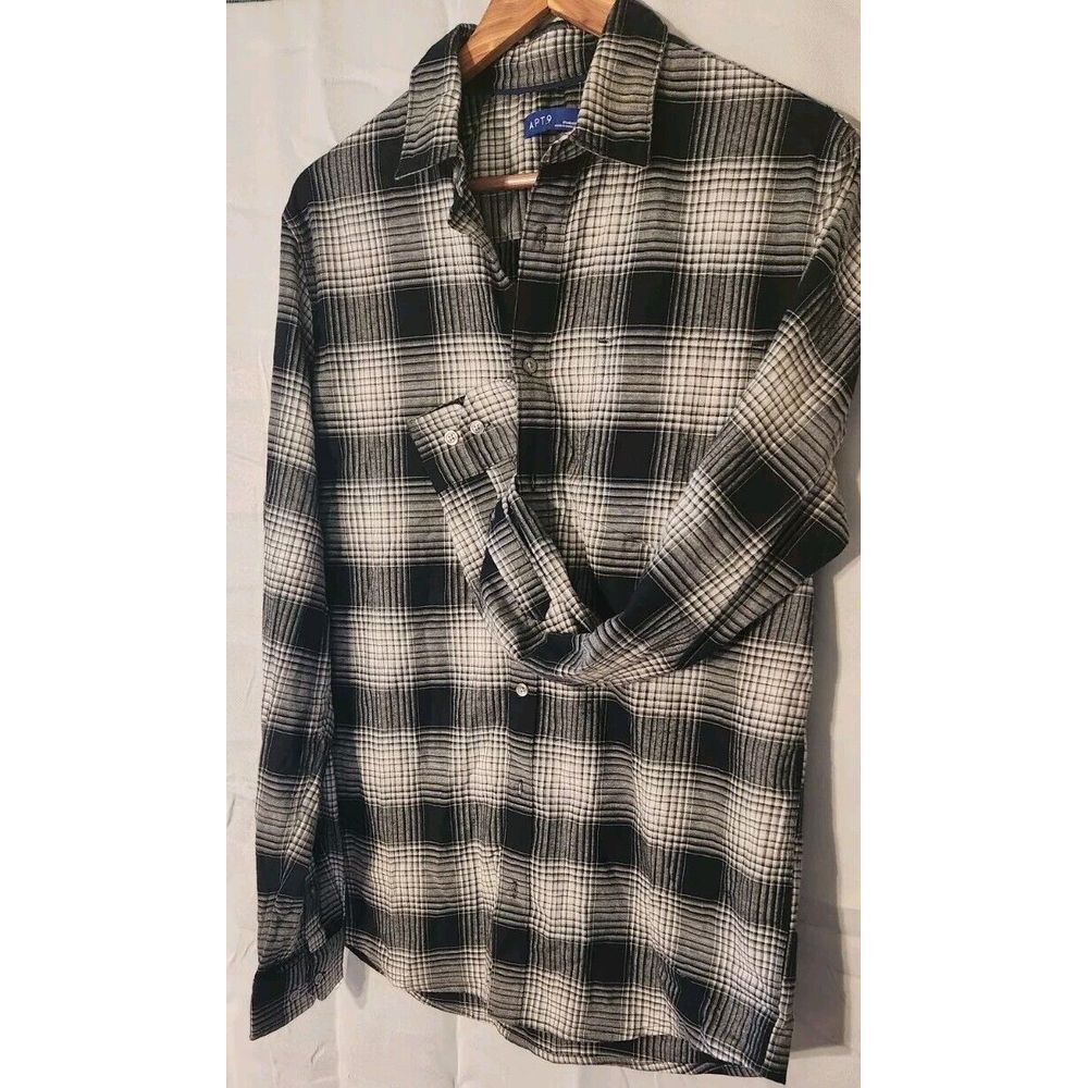 NWoT MEN APT 9  FLANNEL Black White Static Plaid FALL WINTER LARGE TALL